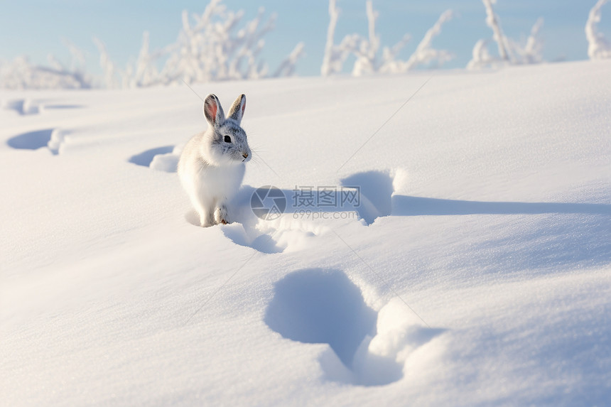 雪地中的兔子图片