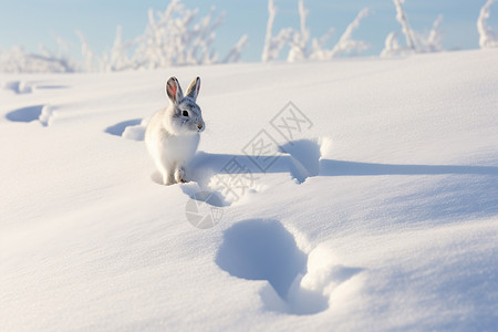 雪地中的兔子图片