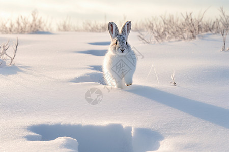 雪地中的野兔图片