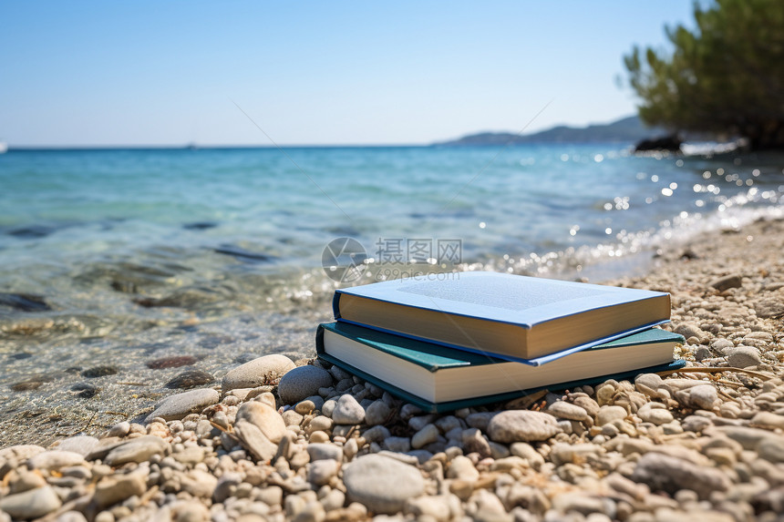 海滩上的书本图片