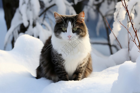 户外雪地中的猫咪图片