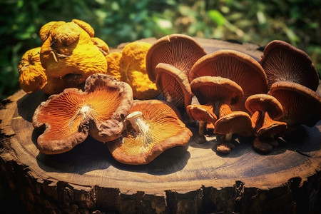 木桩上的蘑菇高清图片