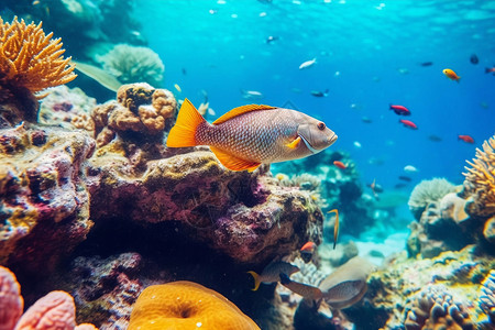 清澈海底的热带鱼背景图片