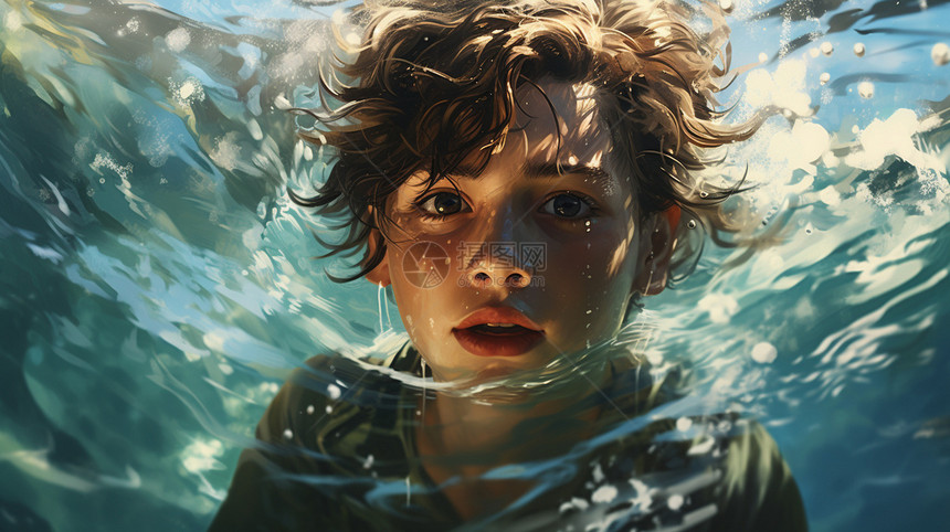 海里游泳的男孩图片