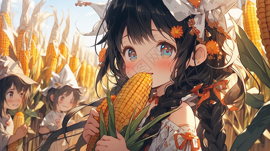 吃玉米的可爱小女孩背景图片