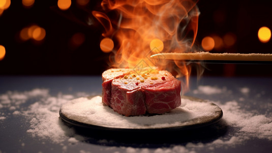 火焰牛肉烹饪的食物牛排背景