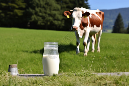 农场新鲜的纯牛奶图片