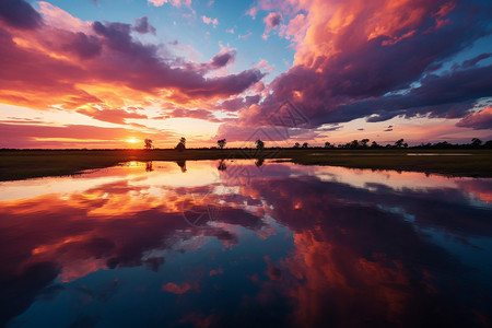 染红的夕阳染红了整片天空背景