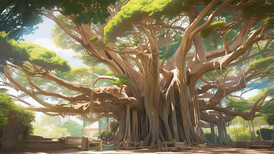 枝繁叶茂的大榕树背景图片