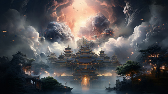 很恢宏的云顶神庙背景图片