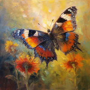 一副关于蝴蝶的油画图片