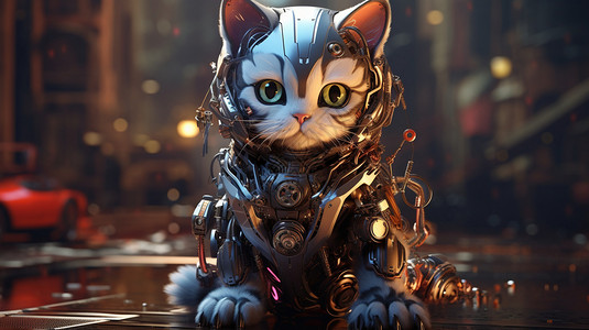 桌子上的小猫一只穿钢铁铠甲的猫设计图片