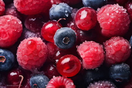 樱桃果冷冻过结着冰的水果背景