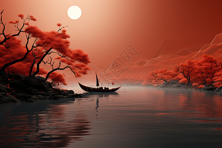荡漾在湖面上的小船背景图片