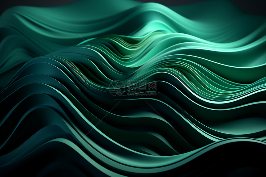 立体的绿色波浪图片