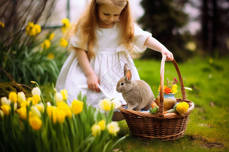 可爱的小兔子和小女孩图片