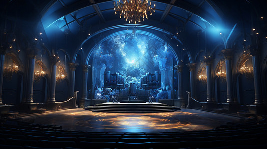 梦幻高端优雅的蓝色舞台背景图片