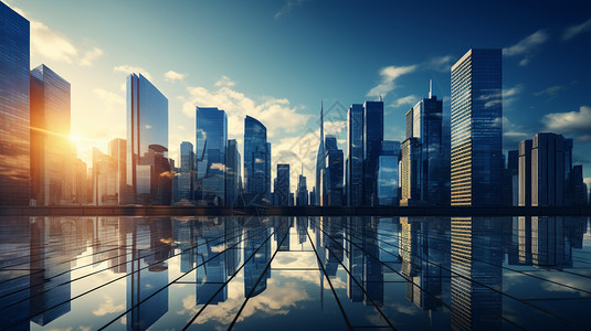 企业高层金融区的摩天大楼景观设计图片