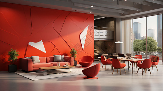 红色装修简约风格的企业休息区设计图片