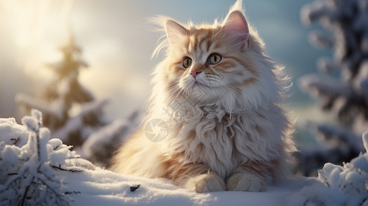 雪地上可爱的猫咪图片