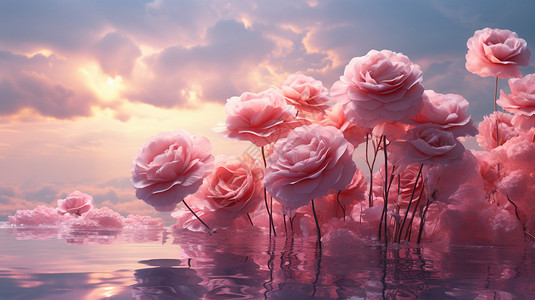 梦幻般创意美感的粉色玫瑰插画