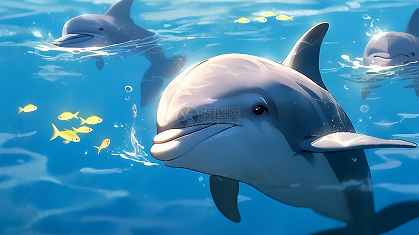 水中可爱的无鳍海豚图片