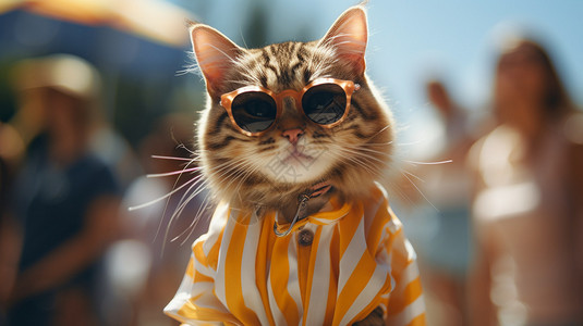 夏季时尚穿搭的猫咪图片