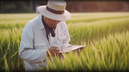 杂交水稻疾病管理实践的农民高清图片