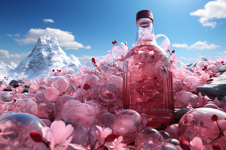 一堆酒3D粉色饮料设计图片