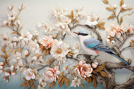 鸟类和花卉刺绣艺术品图片
