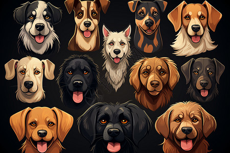 狗的平面卡通插图背景图片