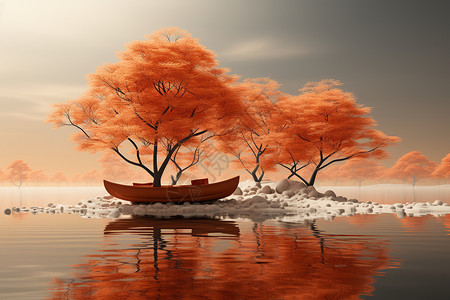 宁静的秋天湖泊场景背景图片