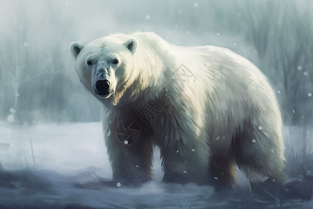 北极熊在冰冷的苔原上图片