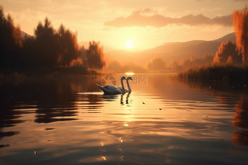 天鹅在宁静的湖面上图片