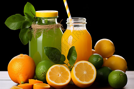 新鲜的橙子果汁背景图片