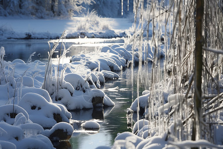 冬季的河流雪景图片