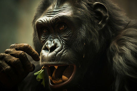 黑色的大猩猩大猩猩在吃东西背景