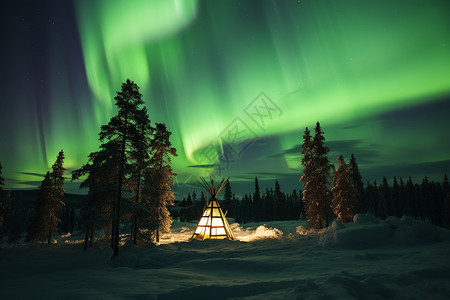 芬兰玻璃屋的北极光背景