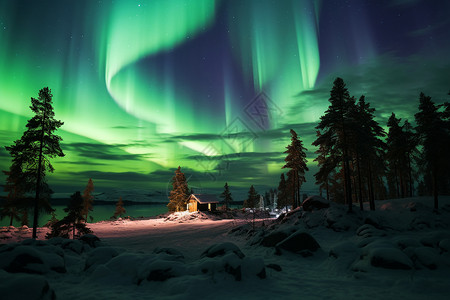 芬兰森林的极光图片