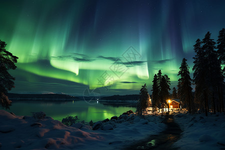 绿色极光芬兰户外的极光背景