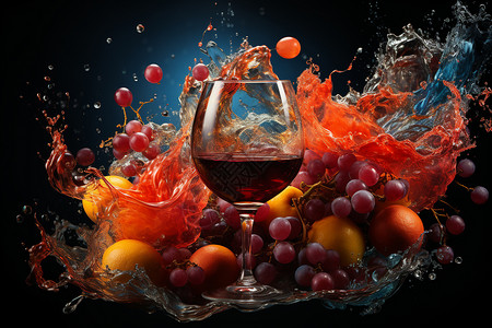 各种水果和红酒背景图片