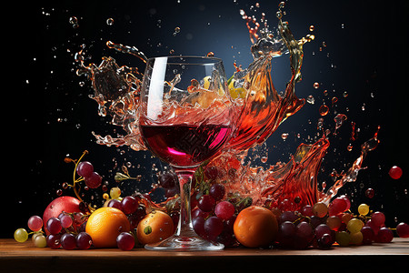 桌子上的红酒和水果背景图片