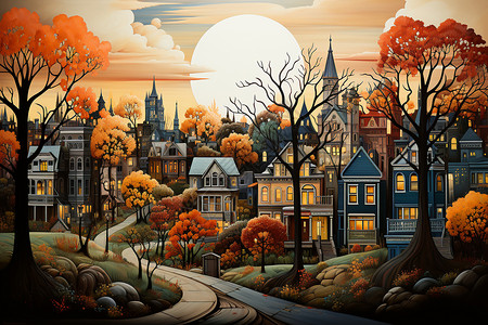 迷人的秋天色彩的城市图片