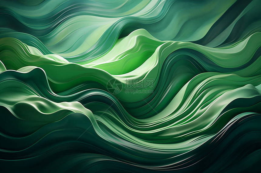 波浪艺术抽象绿色作品图片