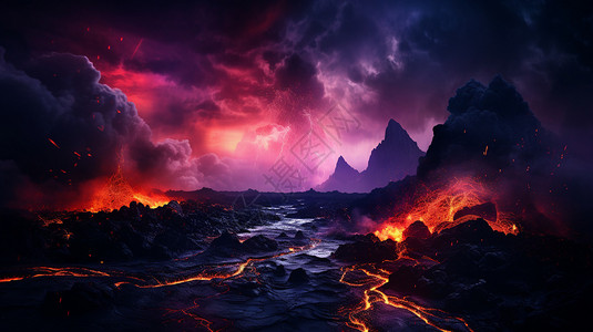 火山喷发岩浆背景图片