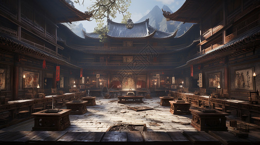 中国古建筑讲堂背景图片