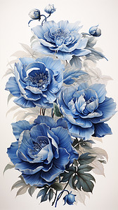 蓝色玫瑰古董石版画背景图片