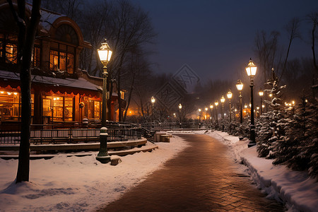 白雪皑皑的街道背景图片
