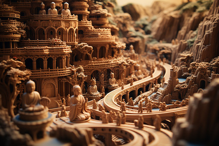 甘肃莫高窟做工复杂的古堡模型设计图片