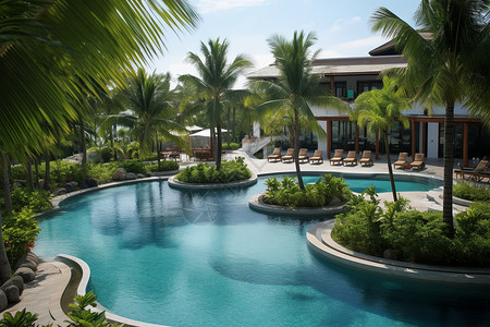 酒店里的户外泳池背景图片